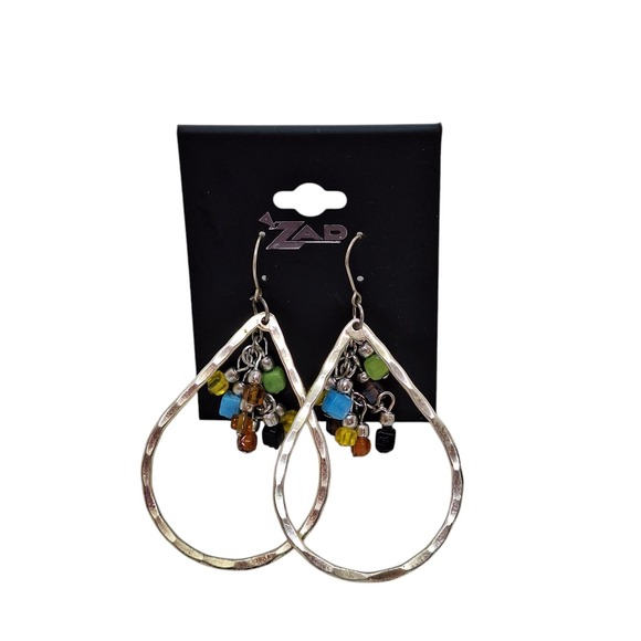 ZAD Jewelry - Zad Womens Fish Hook Faux Jeweled Dangle Earrings Textured Silver tone Boho Chic
